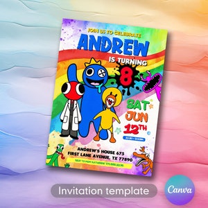 Rainbow friends birthday party invitation template, rainbow birthday invitate, rainbow friends invite, printable editable evite