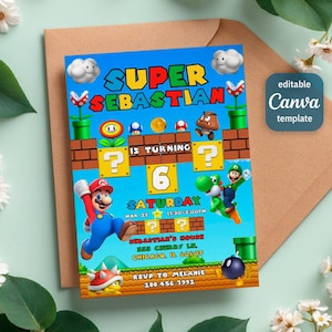 Mario bros invitation, Birthday Invite boy girl, Super mario movie invitation, Instant Download, video game Birthday Invite template