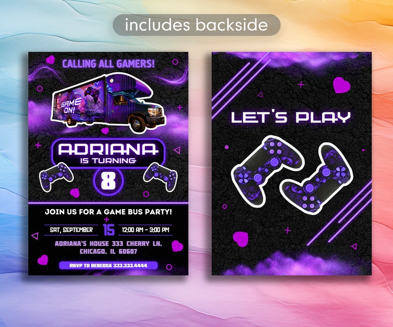 Printable Invitation, Video Game Bus Invite, Gaming Birthday Invitation ...