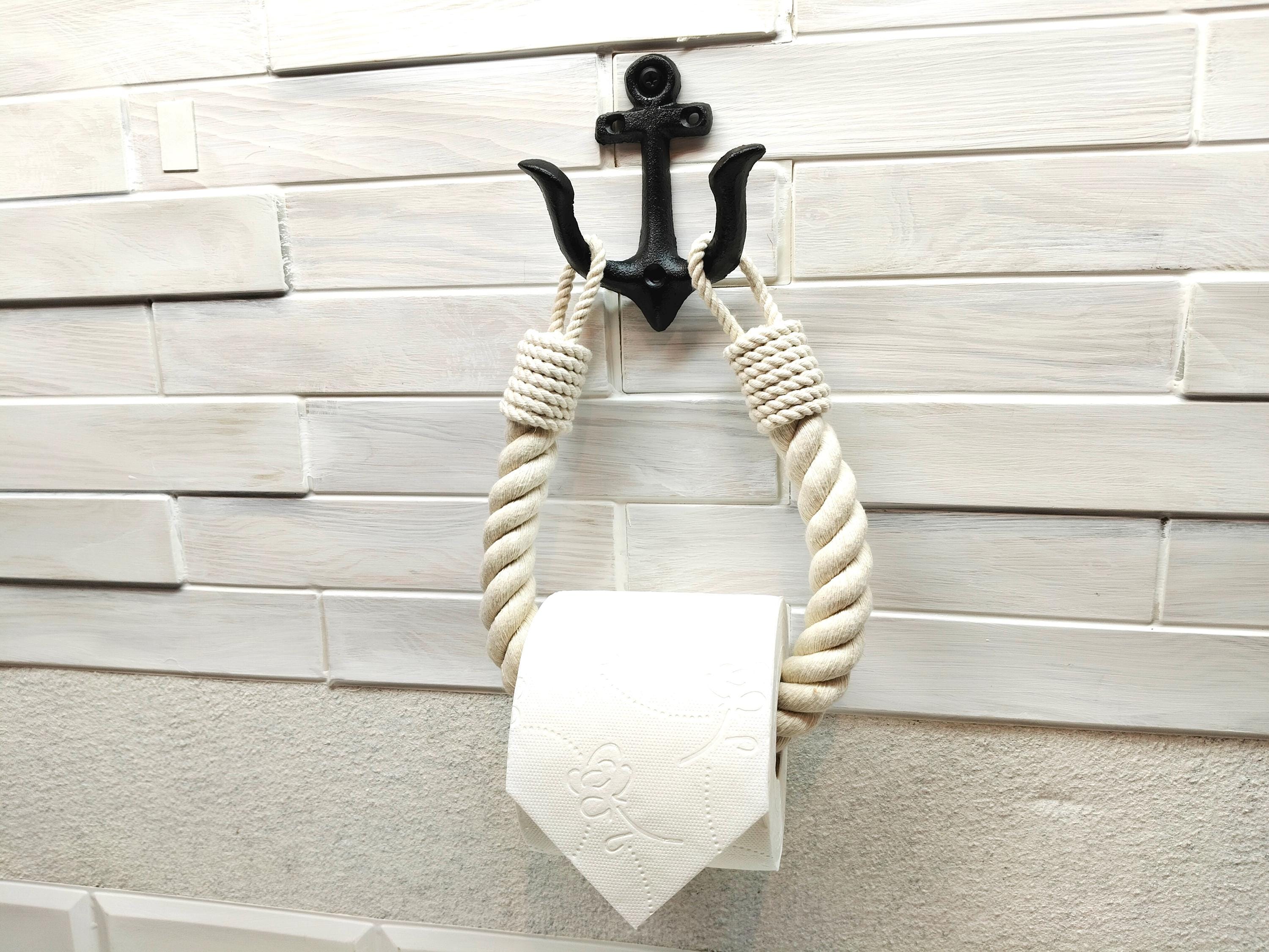 Strandseil-Toilettenpapierhalter Aus Holz – Weiß, Rustikal Mit Ablage, Bauernhaus-Deko