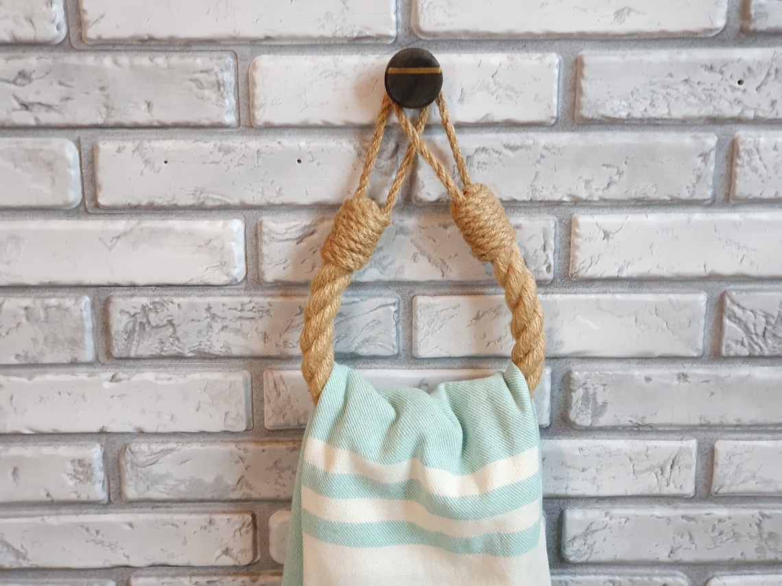 Jute Towel Holder Jute Paper Holder. Marble Hook Bath Accessories ...