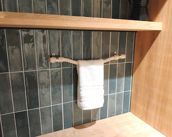 Porta-toalhas de corda - Corda de algodão branca. Decoração náutica para banheiro - Toalheiro. Acessório de parede com ferragens de metal - Design rústico