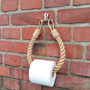 Toiletrolhouder rustiek touw – jute en metalen haak – kies de kleur van de haak