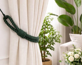 Dark Green Wool Rope Curtain Tieback, Minimalist Drapery Holdback, Custom Home Decor
