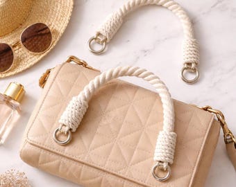 White Cotton Rope Bag Handles: Handmade Straps with Metal Carabiner