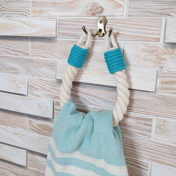 Turquoise Cotton Rope Holder - Accessories Bathroom..Toilet Paper Holder - Towel Holder