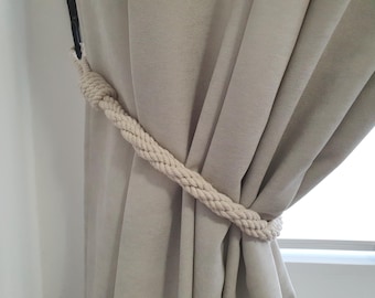 Handmade White Cotton Rope Curtain Tiebacks – Boho Farmhouse Curtain Holdbacks, Minimalist Window Decor