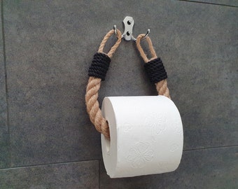 Toilet Paper Holder. Jute Rope Rustic Decor - Paper Storage. Paper Towel Holder. Bathroom Accessories - Decoration with Black Rope