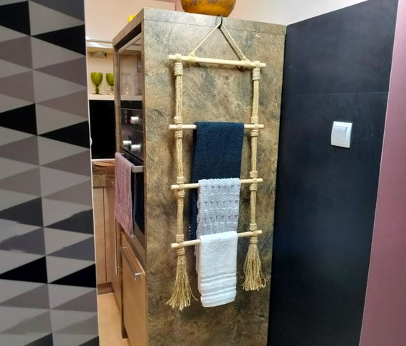 Handmade Jute Rope Towel Ladder: Rustic Kitchen Bath Decor