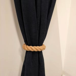 Jute Curtain Tieback: Natural Rope Holdback with Hook & Loop