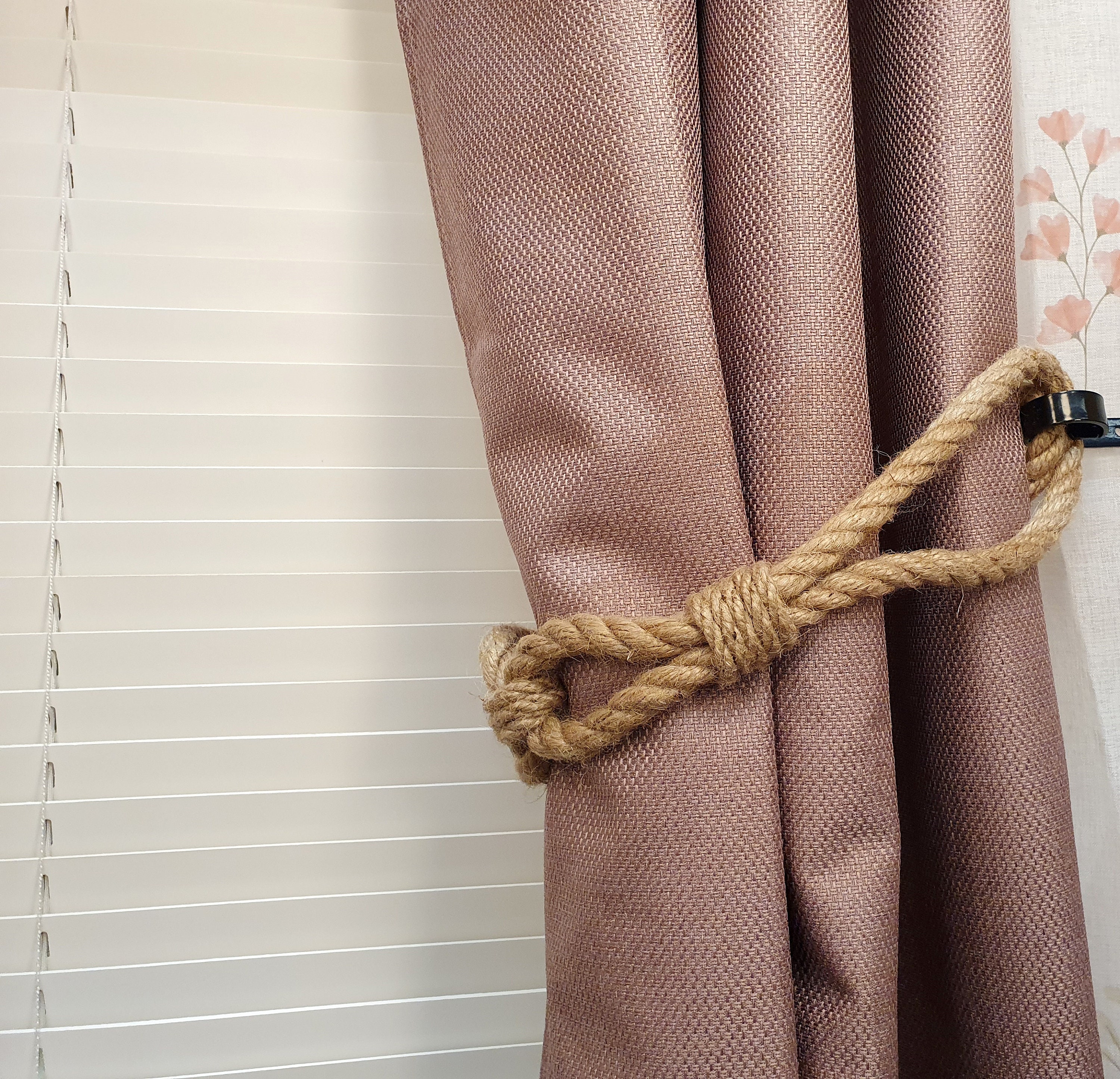 Curtain Holdback . Curtain Tie Back Natural Jute Rope. Window Accessories.  Decor Rustic Active 