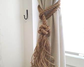 Handmade Jute Rope Curtain Tiebacks – Rustic Farmhouse Curtain Holdbacks, Boho Window Decor