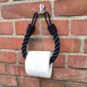 Toiletrolhouder met zwart touw – moderne dubbele haak – kleuroptie aangepaste haak