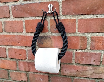 Black Rope Toilet Paper Holder – Modern Double Hook – Custom Hook Color Option