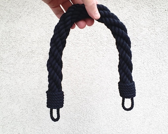 Black Cotton Rope Bag Handles: 4-Strand Twist, 2.6cm Thick