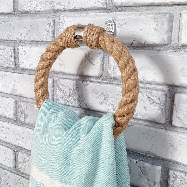 Towel Holder Ring - Nautical Decor Bathroom. Natural Jute Rope. Decor  Bathroom or Kitchen - Natural Jute Rope. 7"