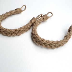 Curtain Holdbacks..Set of 2 Woven Jute Curtain Tiebacks – 60cm (24&quot;) .. Natural Rustic Decor