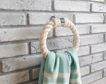 Handtuchhalterring – nautisches Dekor für Badezimmer. Natürliches Baumwollseil. Dekor Badezimmer oder Küche – 7"