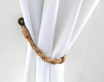 Tie For Curtains..Handmade Twisted Jute Curtain Holdback .. Rustic Rope Tieback for Cozy Home