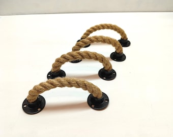 Rustic Rope Drawer Pull – Handmade Jute Handle with Black Hardware