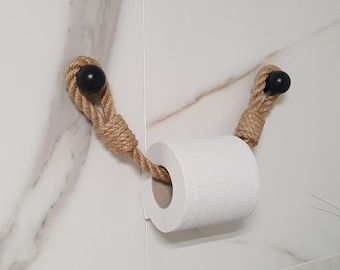 Jute Rope Toilet Paper Holder with Black Metal Hooks | Rustic Bathroom Decor | Multiple Sizes