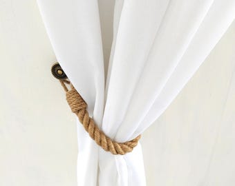 Curtain tieback..Rustic Curtain Holdback ..Handmade Jute Curtain Tie – 2cm (0.75&quot;) Thick Rope Holdback