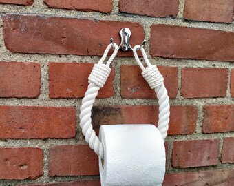 Modern White Rope Toilet Paper Holder – Double Metal Hook – Custom Hook Color