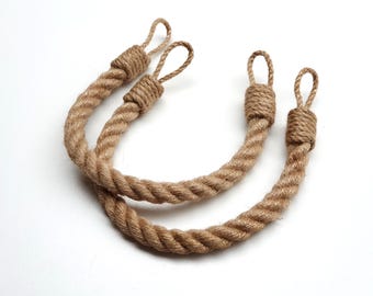Curtain Holdbacks..Set of 2 Chunky Jute Curtain Ties  .. Rustic Natural Decor