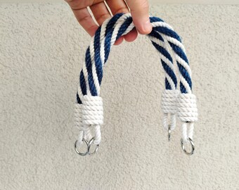 Handbag Strap with Metal Carabiner locks – White Cotton & Navy Jute – Various Sizes - Bag handles
