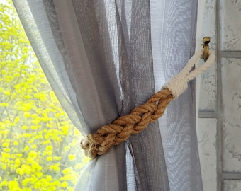 Curtain Tie back -  Pigtail of ropes -  curtain holdbacks - Natural Jute Rope. Window Accessories. Decor Rustic Active