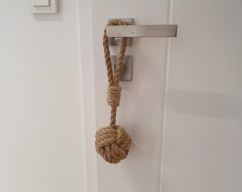Jute Rope Door Stop – Handmade Monkey Fist Knot, Nautical Decor