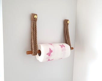 Handgefertigter Juteseil Papierhandtuchhalter, Holzstange Wandhalterung Bauernhaus Küche Dekor