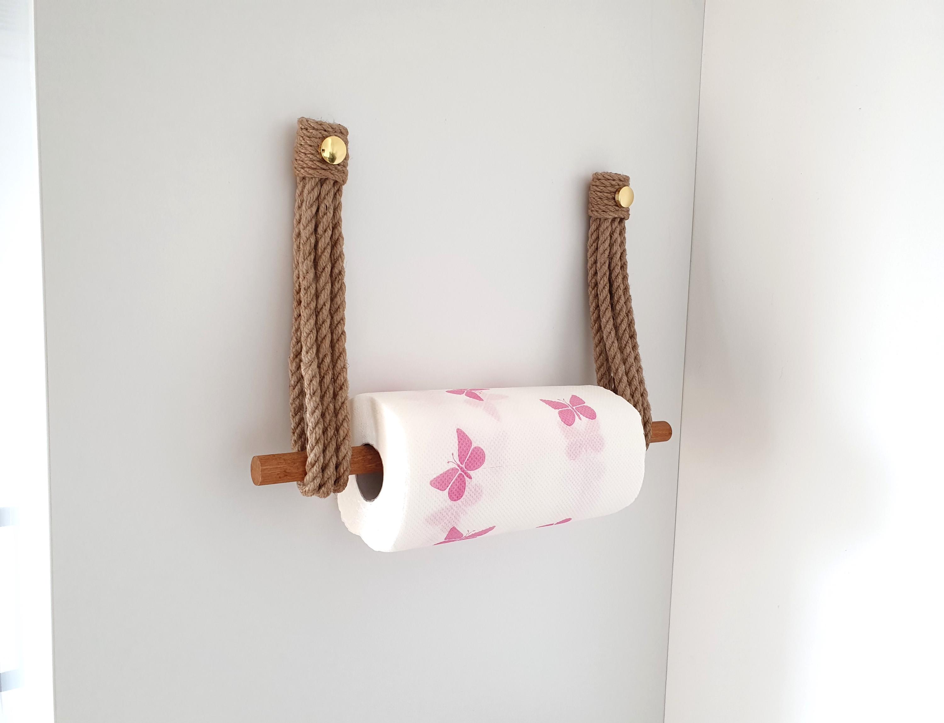 Handmade Jute Rope Paper Towel Holder, Wooden Rod Wall Mount Farmhouse Kitchen Decor