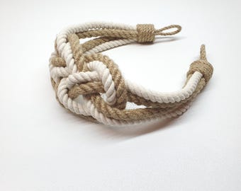 Curtain tiebacks..Set of 2 Curtain Ties Made of White Cotton and Jute Rope - Handmade, Stylish Knot