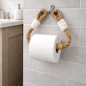 Boho Jute Toilet Paper Holder: Rustic Rope Decor with Bamboo Rod