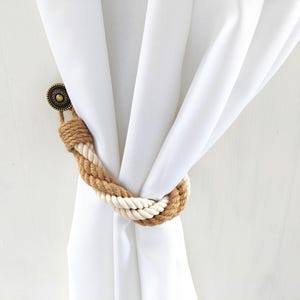 Curtain tie back..Rustic Curtain Holdback .. Handmade Jute & Cotton Rope Tieback
