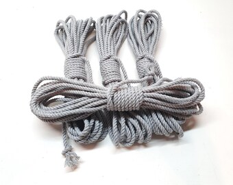 Light Gray Cotton Shibari Rope Set – Soft Bondage Rope (4x 8m)