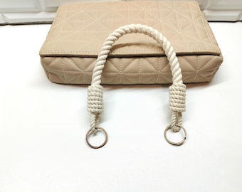 White Cotton Rope Bag Handle: Copper Carabiner Fastening