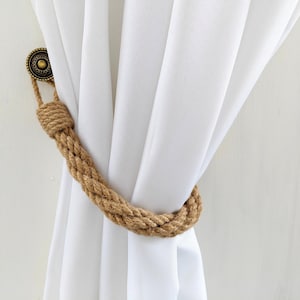 Tie For Curtains..Rustic Curtain Holdback - Quadruple Twisted Jute Rope Tieback