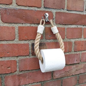 Jute Rope Toilet Paper Holder with White Wrap – Double Metal Hook – Custom Color Option