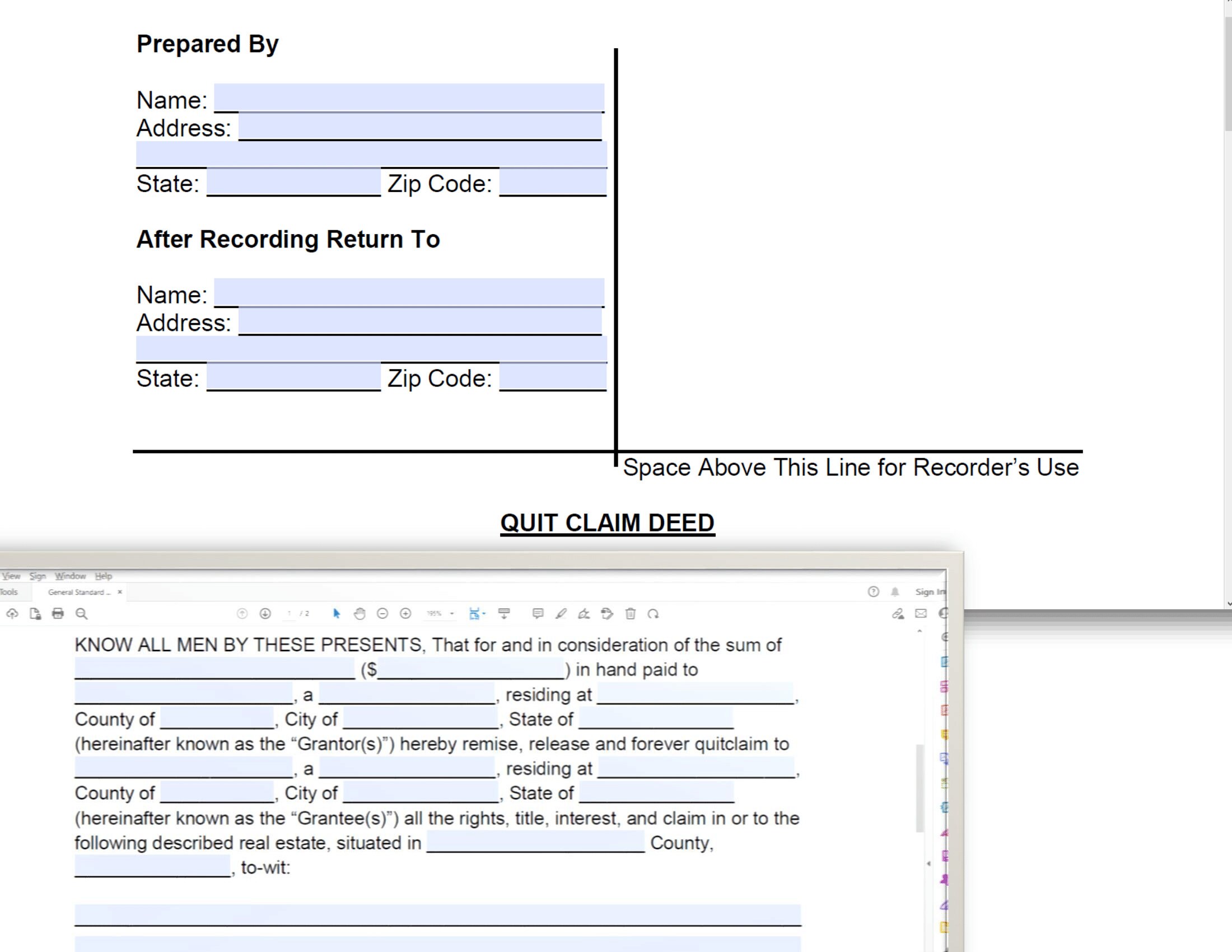 Standard Quit Claim Deed Real Property Etsy