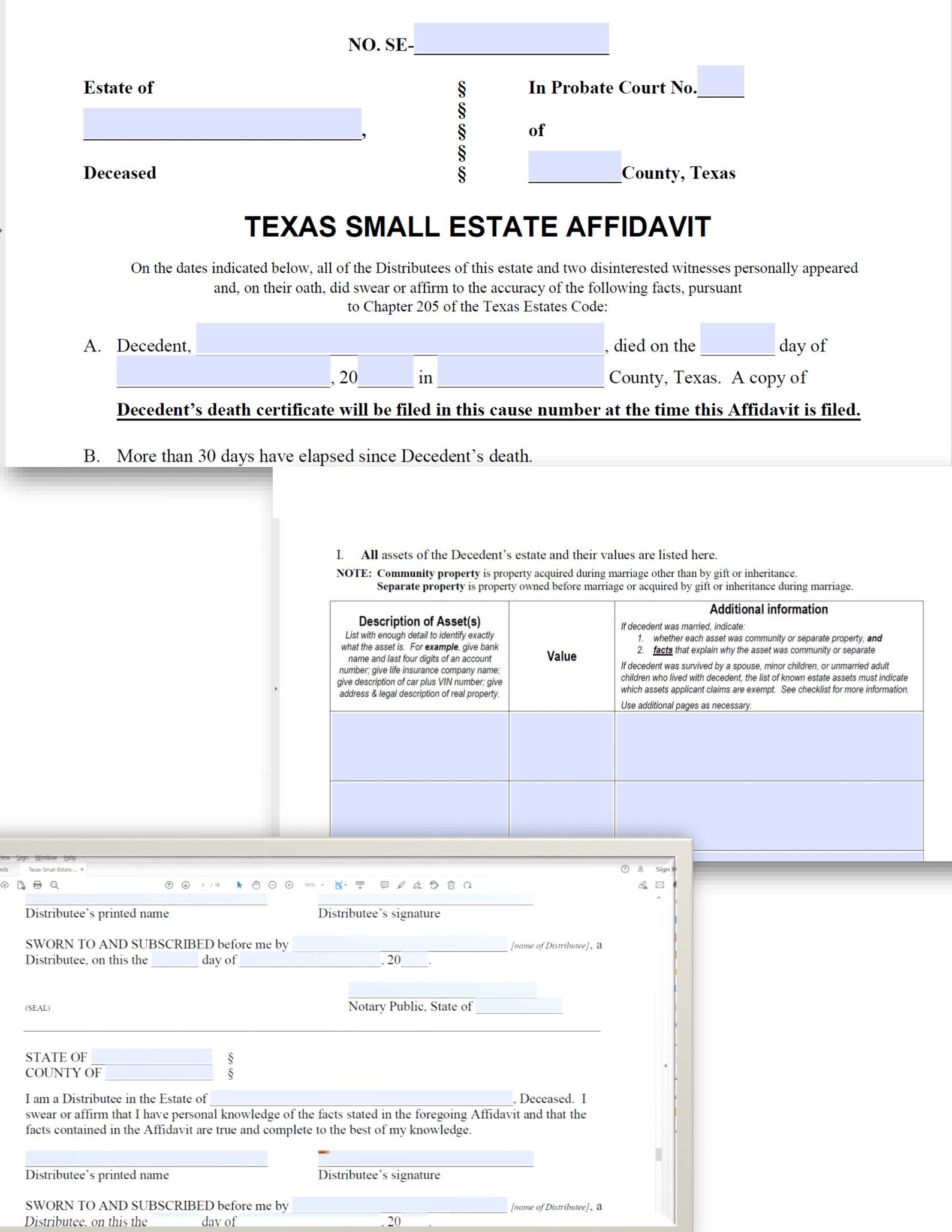 State of Texas Small Estate Affidavit - Digital Download - Etsy