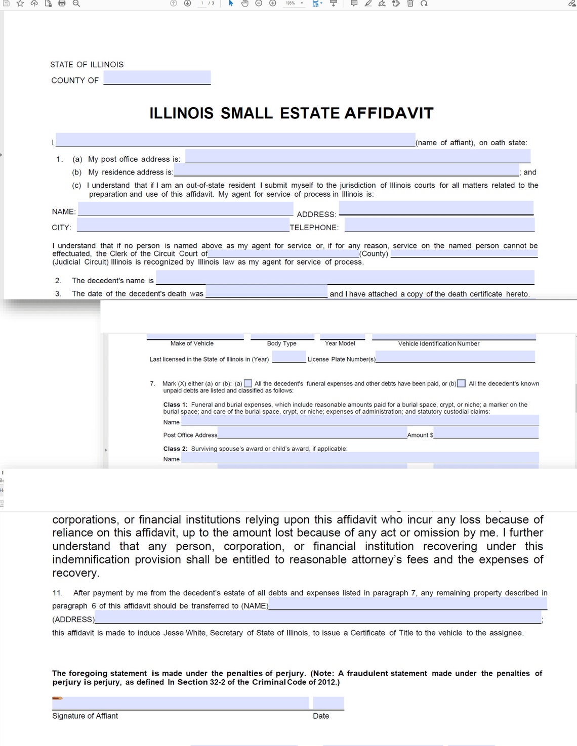 State of illinois small estate affidavit digital download etsy