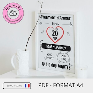 Téléchargement immédiat français Carte Affiche A4 anniversaire 20 ans décoration 20 ans à télécharger et imprimer par vos soins ToutSeDire