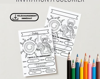 Téléchargement Numérique français Carte Invitation coloriage anniversaire enfant fille garçon à imprimer et colorier à la maison ToutSeDire