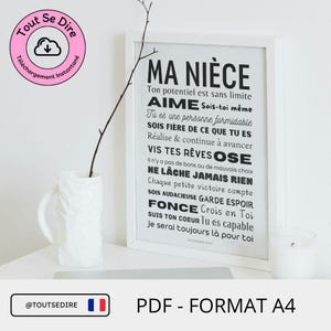 Téléchargement immédiat français Affiche A4 carte cadeau ma nièce crois en toi à télécharger et imprimer par vos soins ToutSeDire