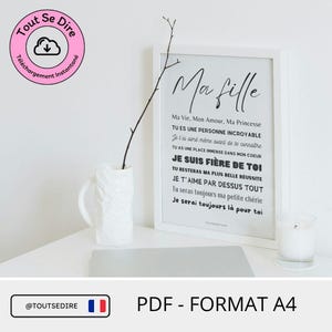 Téléchargement PDF immédiat français Affiche A4 décoration chambre bébé ma fille je t'aime à télécharger & imprimer par vos soins ToutSeDire