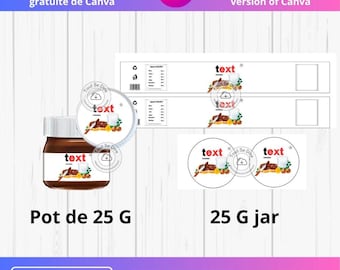 Downloadable Label Template for Customizable Text and Color Mini Jar of Spread 25g Nutella Packaging - Editable Canva ToutSeDire