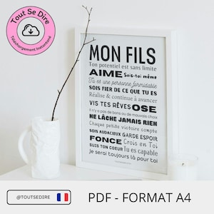 Téléchargement PDF immédiat français Affiche A4 carte cadeau mon fils crois en toi à télécharger et imprimer par vos soins ToutSeDire