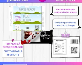 Download Canva template for a customizable Kinder Bueno packaging, a chocolate hazelnut bar, and an editable ToutSeDire label.
